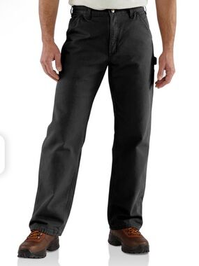 CARHARTT B11 BLK Loose Original Fit Washed Duck Work Flannel Lined Pants 31 x 30